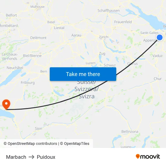 Marbach to Puidoux map