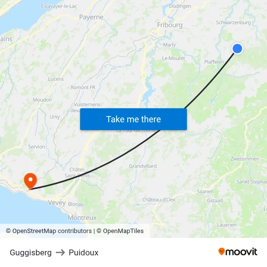 Guggisberg to Puidoux map