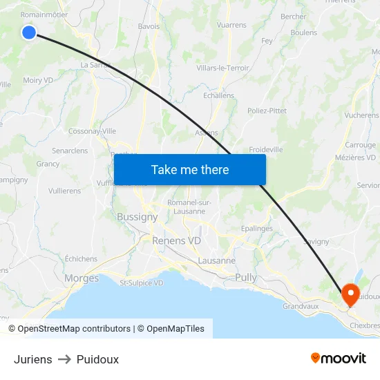 Juriens to Puidoux map