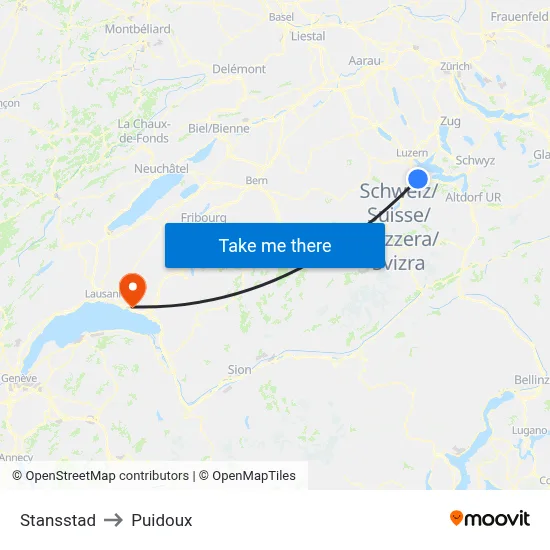 Stansstad to Puidoux map