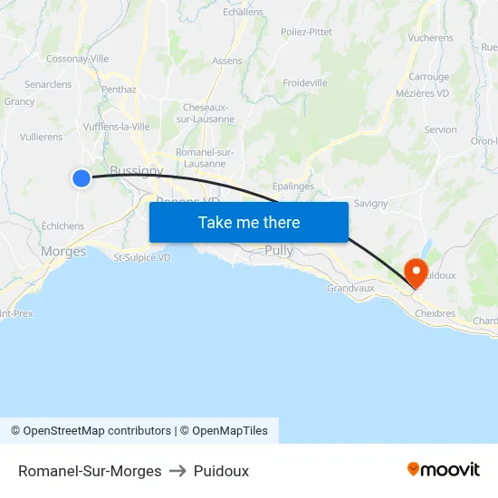 Romanel-Sur-Morges to Puidoux map