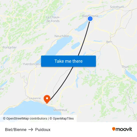 Biel/Bienne to Puidoux map
