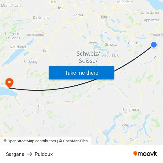 Sargans to Puidoux map