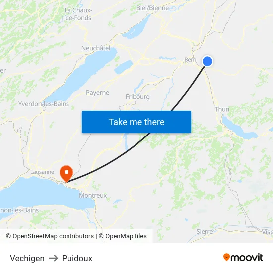 Vechigen to Puidoux map