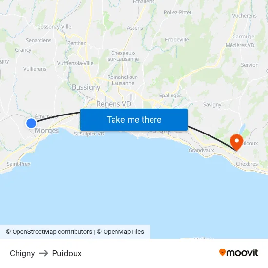 Chigny to Puidoux map