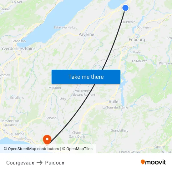 Courgevaux to Puidoux map