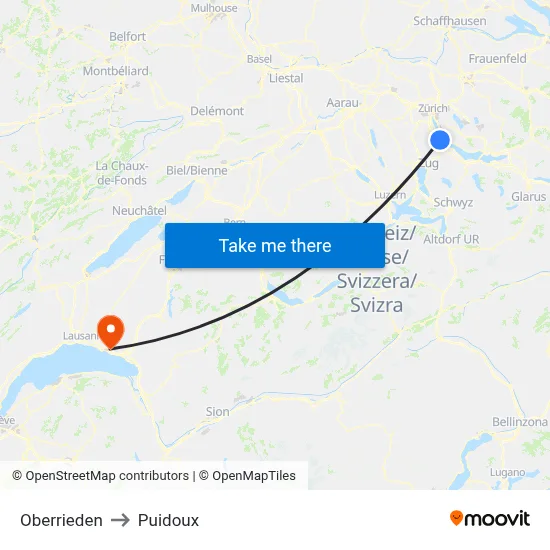 Oberrieden to Puidoux map