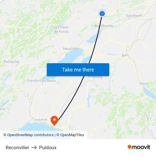 Reconvilier to Puidoux map