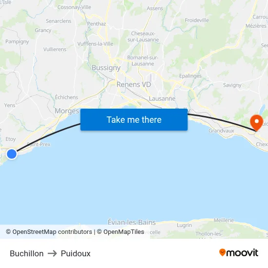 Buchillon to Puidoux map