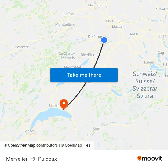 Mervelier to Puidoux map
