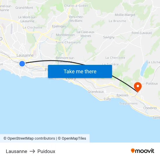 Lausanne to Puidoux map