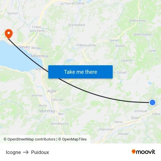 Icogne to Puidoux map