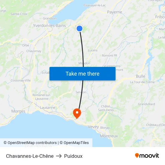 Chavannes-Le-Chêne to Puidoux map