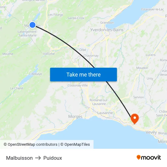 Malbuisson to Puidoux map