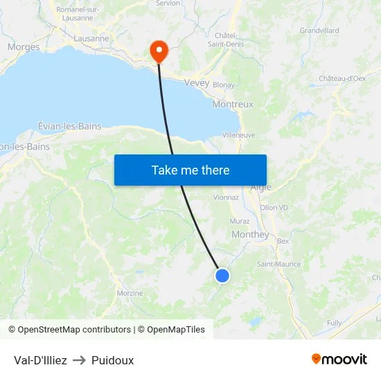 Val-D'Illiez to Puidoux map
