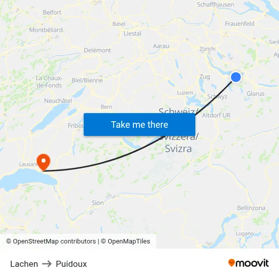 Lachen to Puidoux map