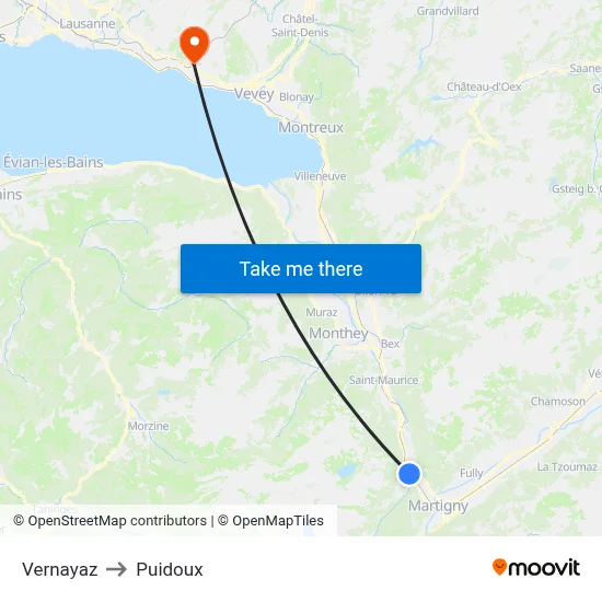 Vernayaz to Puidoux map