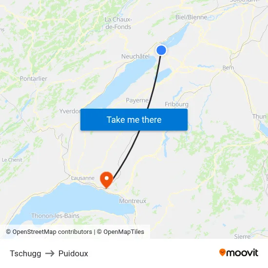 Tschugg to Puidoux map