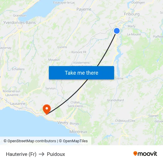 Hauterive (Fr) to Puidoux map