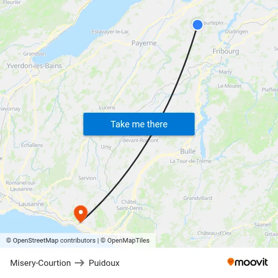 Misery-Courtion to Puidoux map