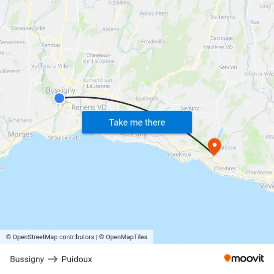 Bussigny to Puidoux map