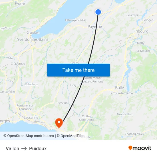 Vallon to Puidoux map