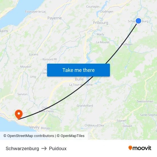 Schwarzenburg to Puidoux map