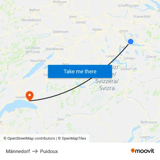 Männedorf to Puidoux map