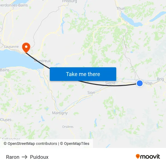 Raron to Puidoux map
