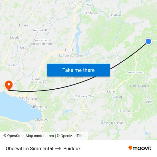 Oberwil Im Simmental to Puidoux map