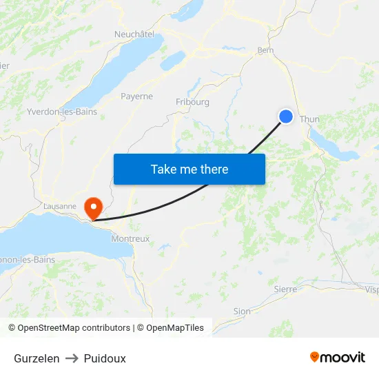 Gurzelen to Puidoux map