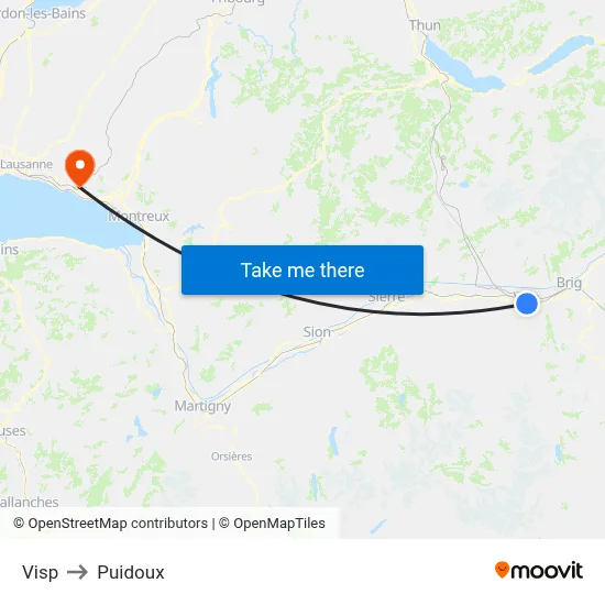 Visp to Puidoux map