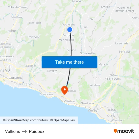 Vulliens to Puidoux map