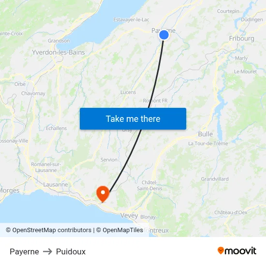 Payerne to Puidoux map