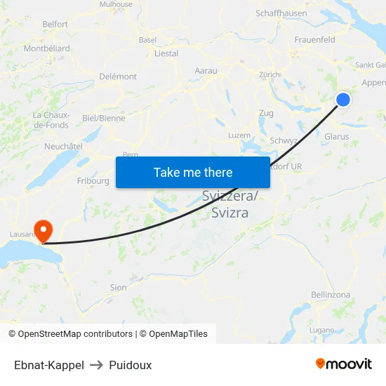 Ebnat-Kappel to Puidoux map