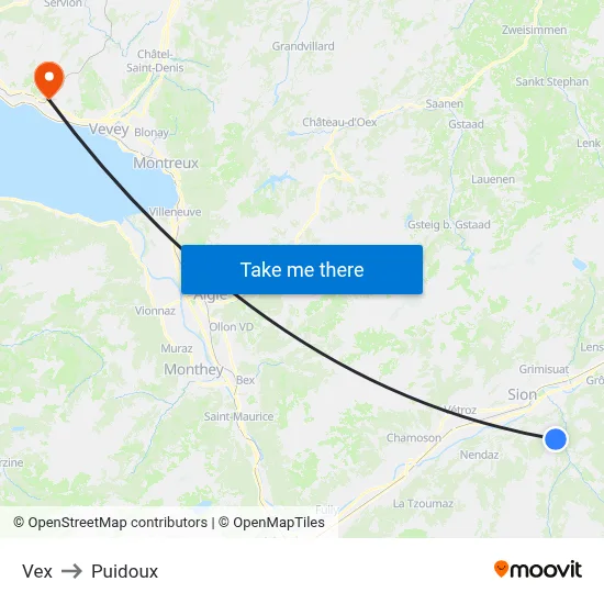 Vex to Puidoux map