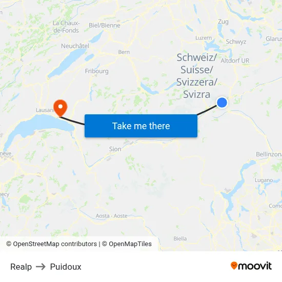 Realp to Puidoux map