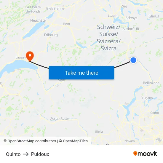 Quinto to Puidoux map