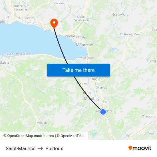 Saint-Maurice to Puidoux map