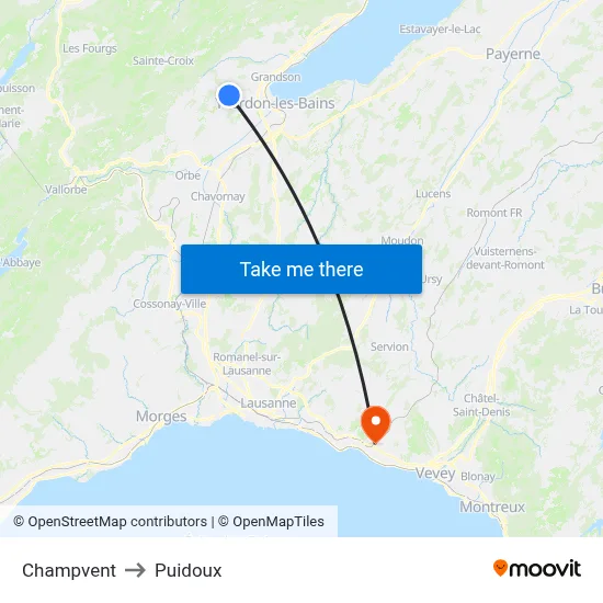 Champvent to Puidoux map