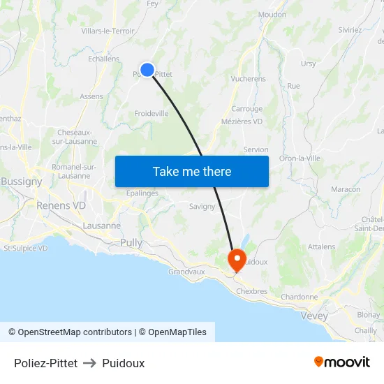 Poliez-Pittet to Puidoux map