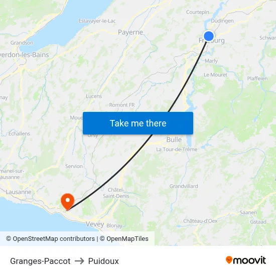 Granges-Paccot to Puidoux map