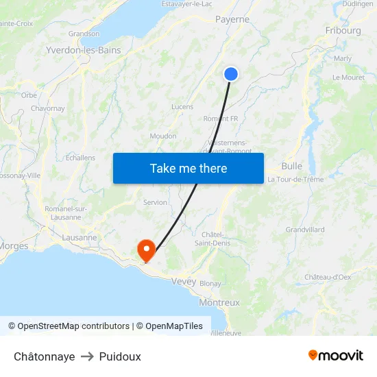 Châtonnaye to Puidoux map