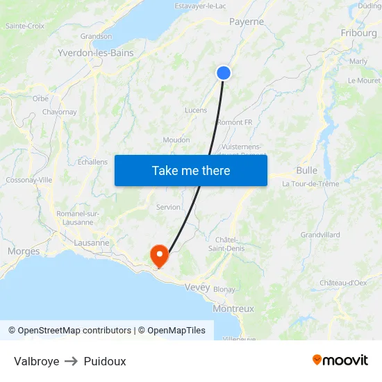 Valbroye to Puidoux map