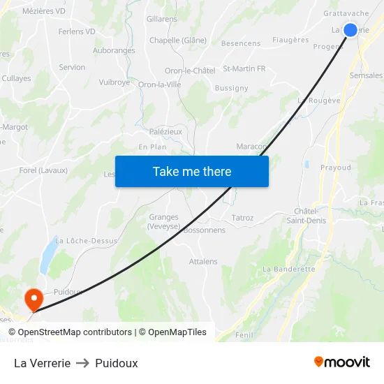 La Verrerie to Puidoux map