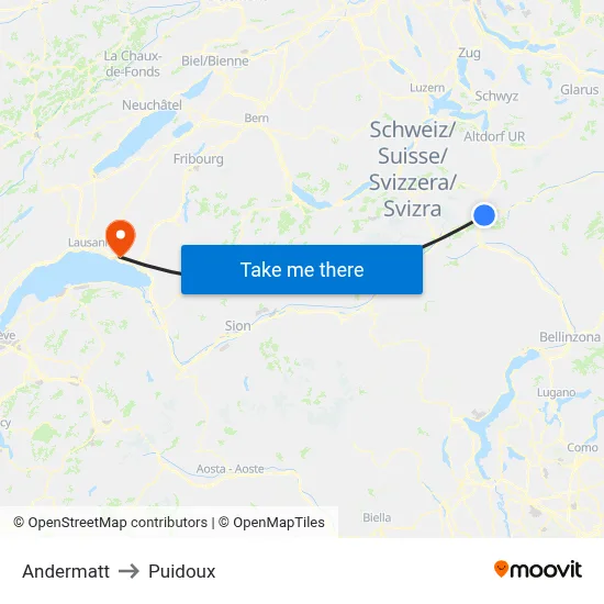 Andermatt to Puidoux map