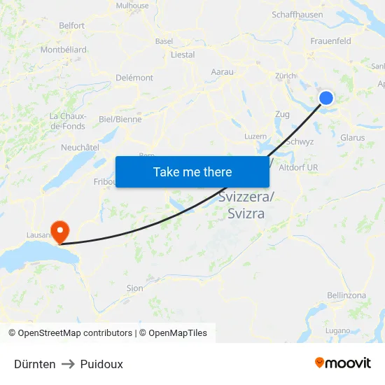 Dürnten to Puidoux map