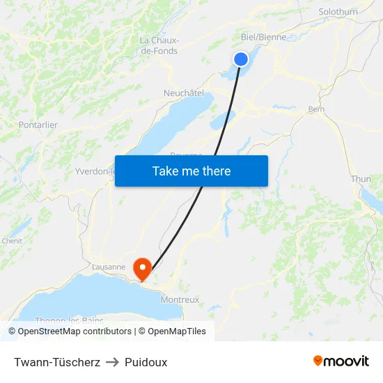 Twann-Tüscherz to Puidoux map