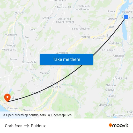 Corbières to Puidoux map
