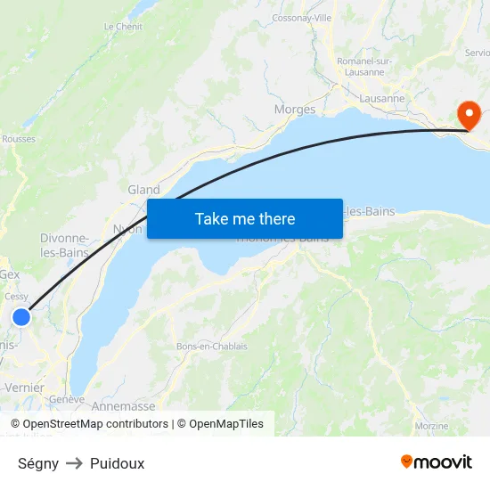 Ségny to Puidoux map